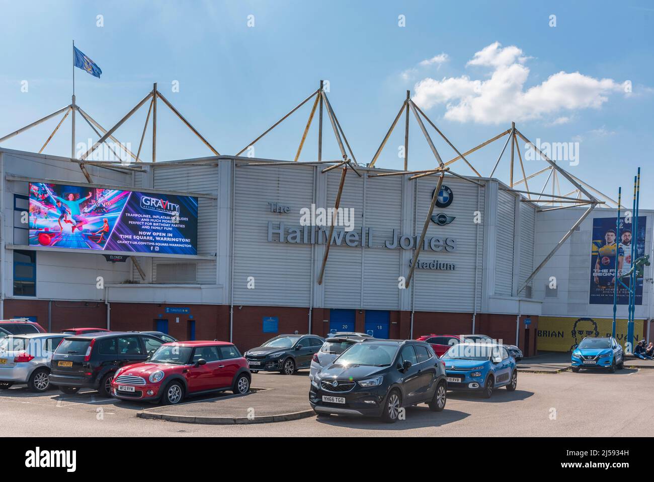 Warrington Wolves rugby league team stadium the Halliwell Jones stadium in Warrington. Also known historically as the Wires. Stock Photo
