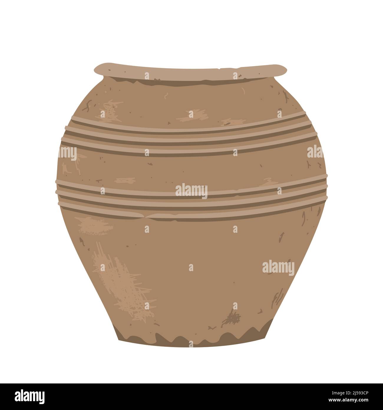 Old clay pot. Antique terracotta pottery, design element for home or patio decor. Vector illustration isolated on white Stock Vector