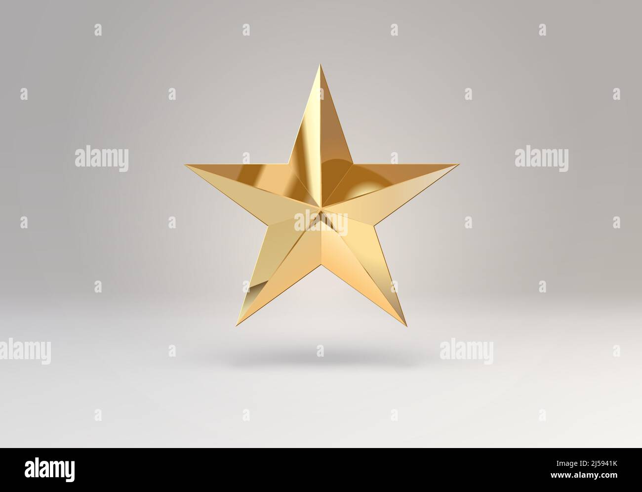 3D vector star element or simple golden shape. Shiny object with ...
