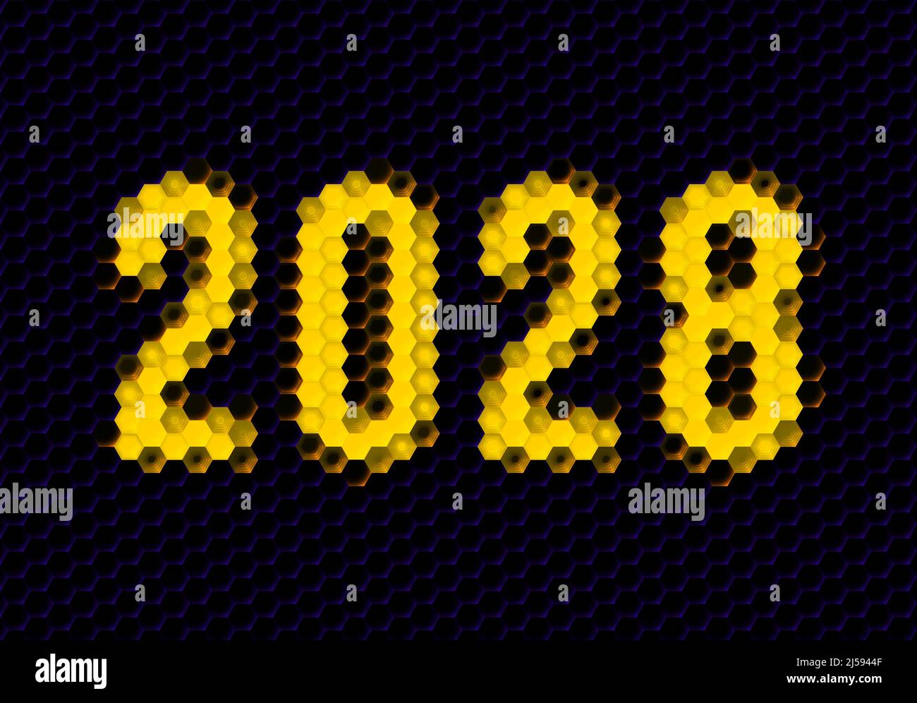 Sign of the 2028 year with hex pixel grid. New Years number or digits ...