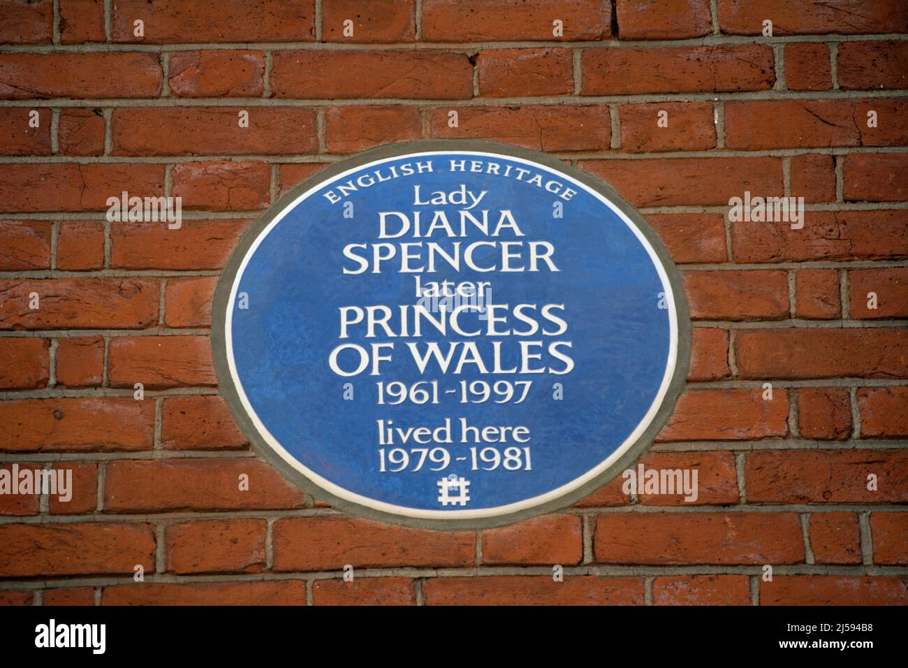 english heritage blue plaque marking a home of lady diana spencer, later princess of wales, in south kensington, london, england Stock Photo