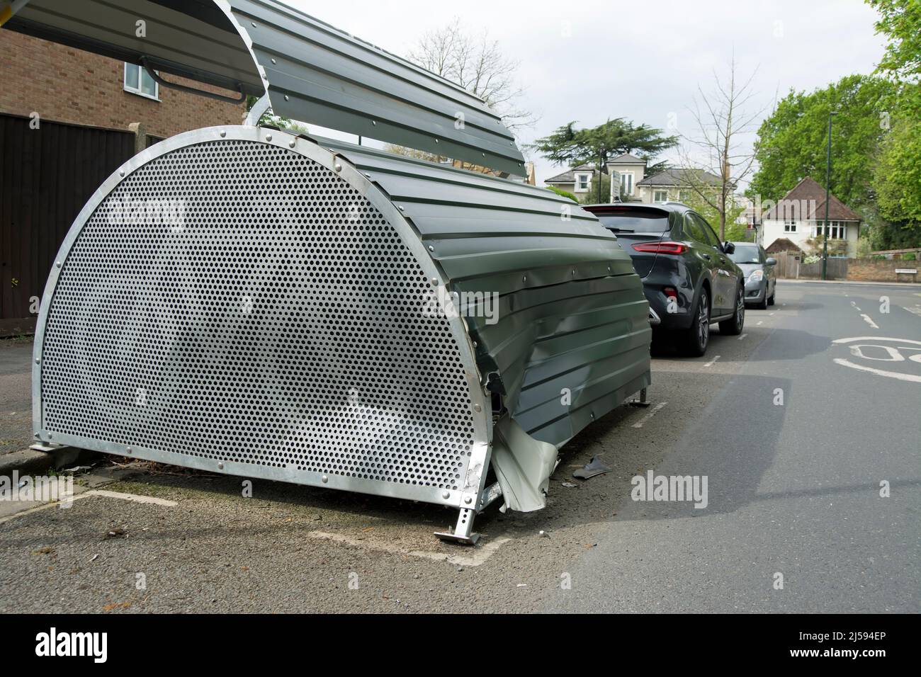 damaged cycle hanger in teddington, middlesex, england, presumably following a motor vehicle collision Stock Photo