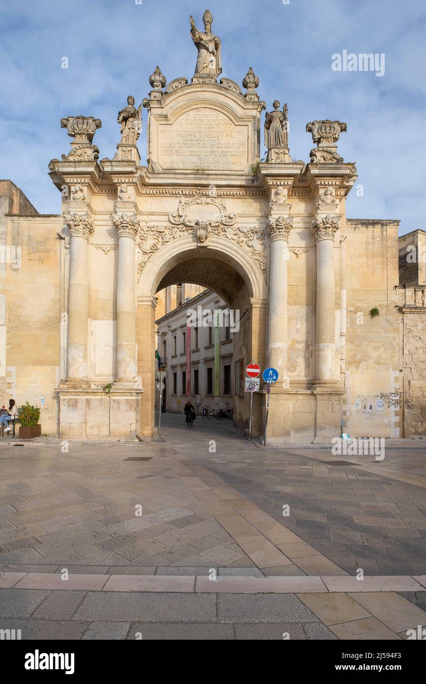 Porta Rudiae is a triumphal arch city gate of Lecce, which marks the entrance to the historic center of the city together with the other two existing Stock Photo