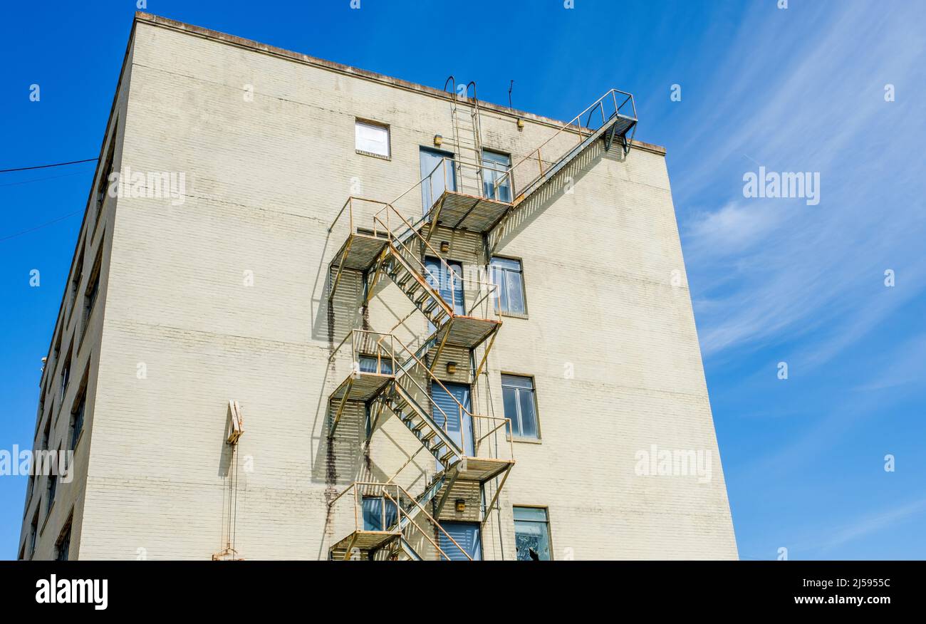 NEW ORLEANS, LA, USA - APRIL 19, 2022: Fire escape on side of tall building on the Oschner Baptist Hospital campus Stock Photo