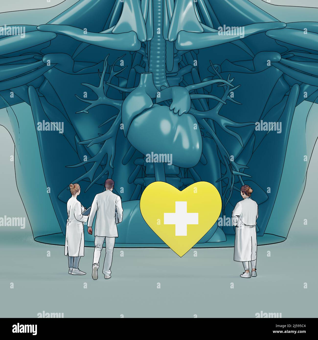 Tiny scientists studying heart and cardiovascular system isolated