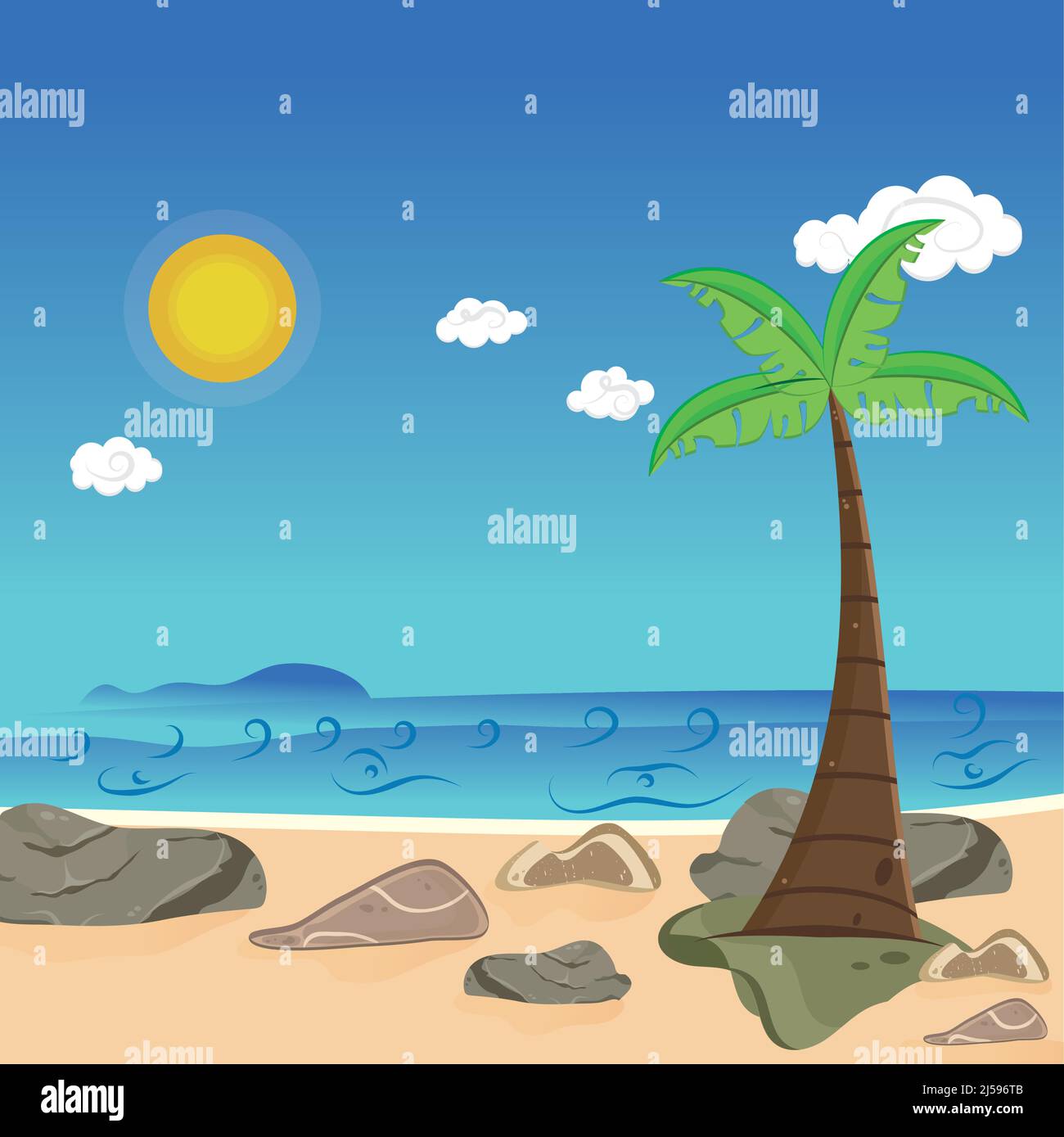 Palm tree on the beach Summer holiday travel landscape Vector Stock ...