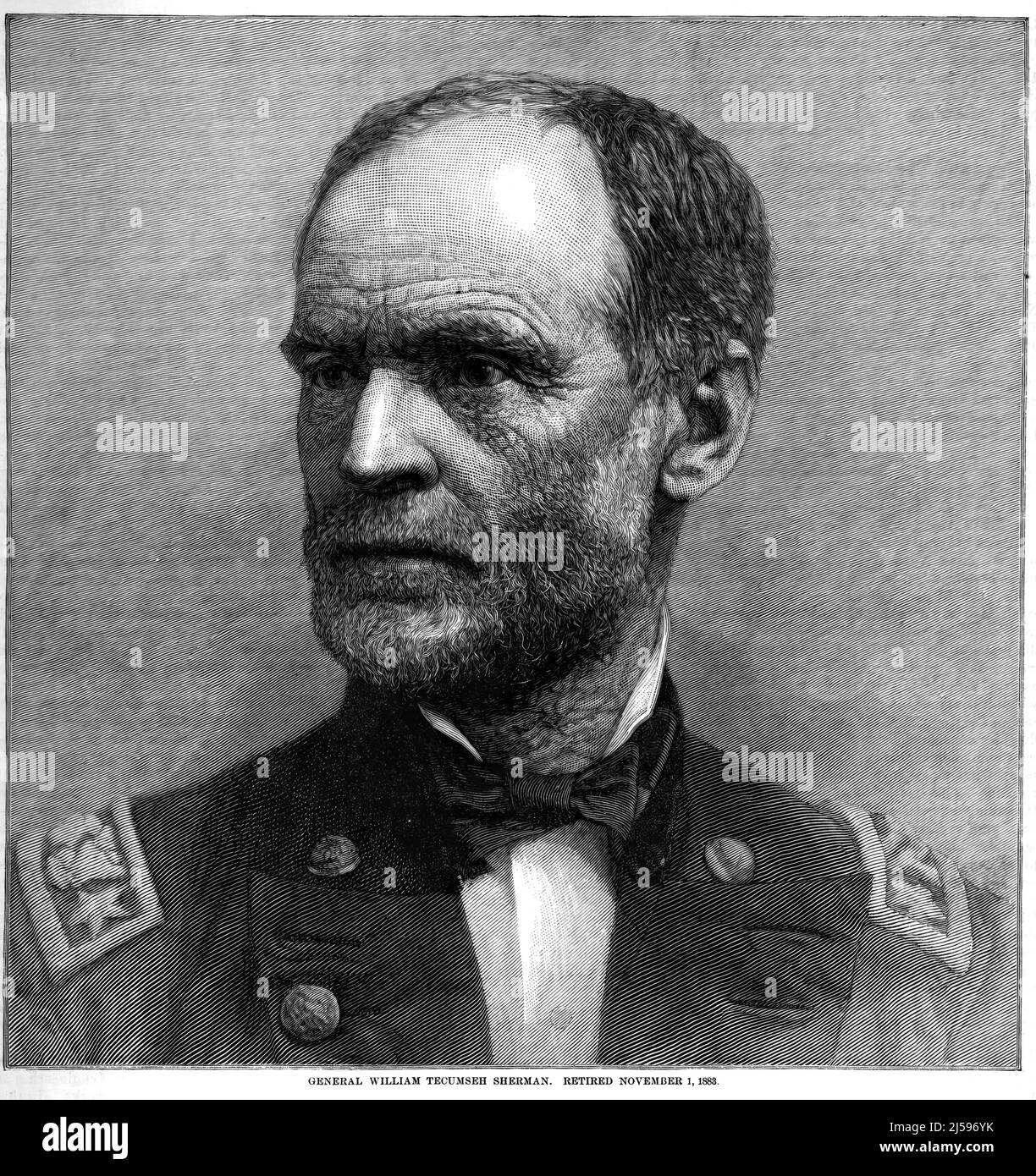 Portrait of William Tecumseh Sherman, Union Army General in the American Civi War. 19th century illustration Stock Photo