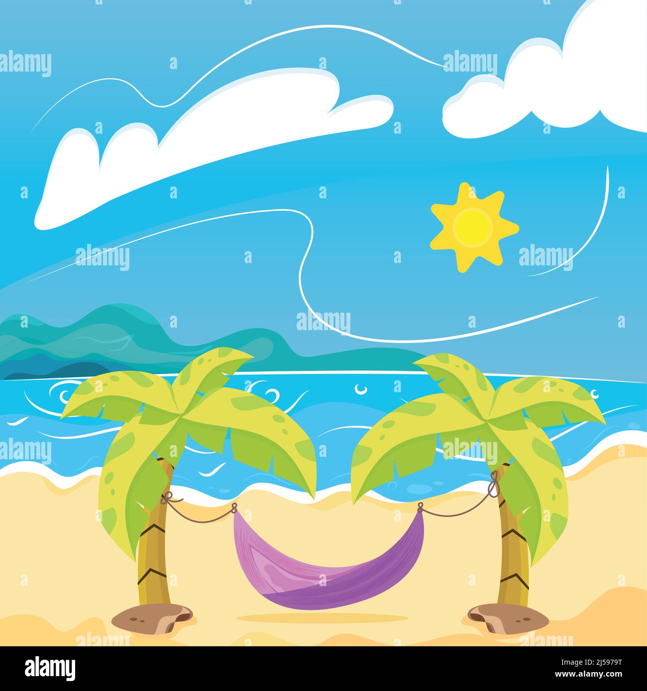 Hammock between two palm trees on beach Summer landscape Vector Stock Vector