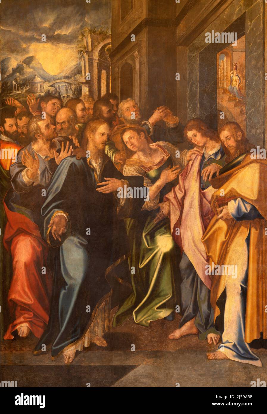 MONOPOLI, ITALY - MARCH 5, 2022: The renaissance painting of Jesus and sons of Zebedee in church Basilica di Maria Santissima della Madia by Giovanni Stock Photo