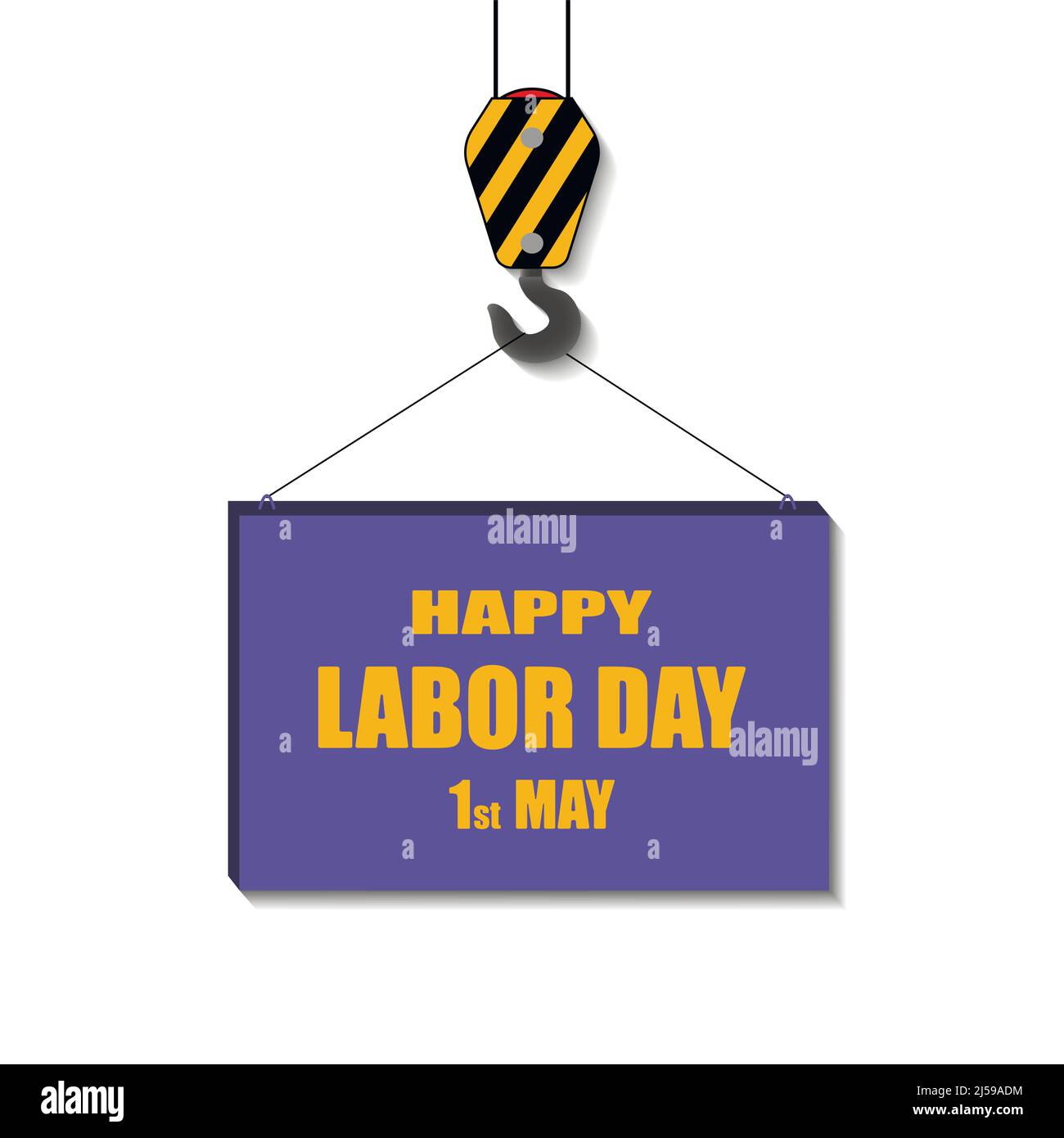 Happy labor day. Holiday postcard. The crane lifts the block with the ...
