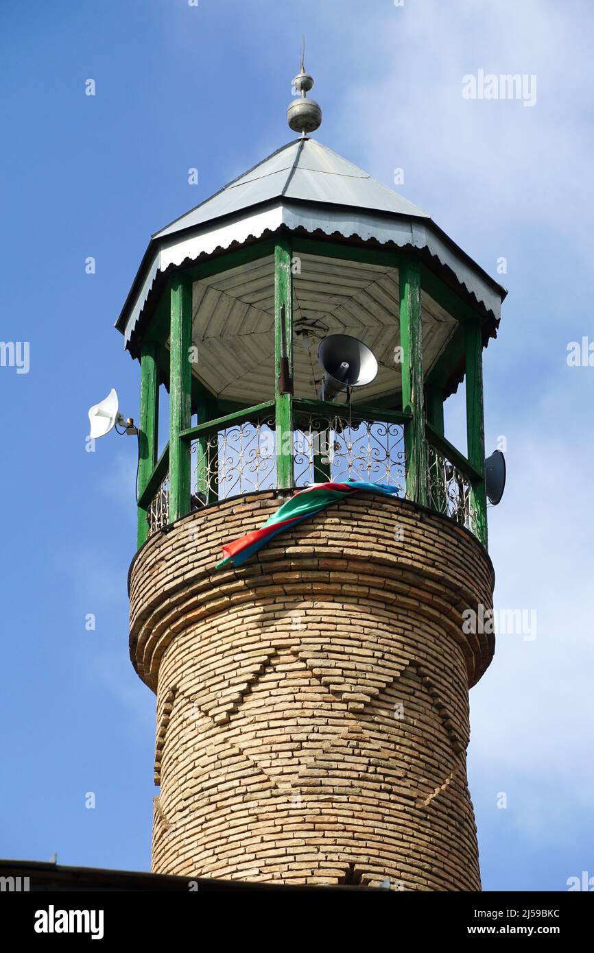 minaret, Imam Ali Mosque, İmam Əli məscidi, Shaki, Şəki, Azerbaijan, Azərbaycan, Asia Stock Photo