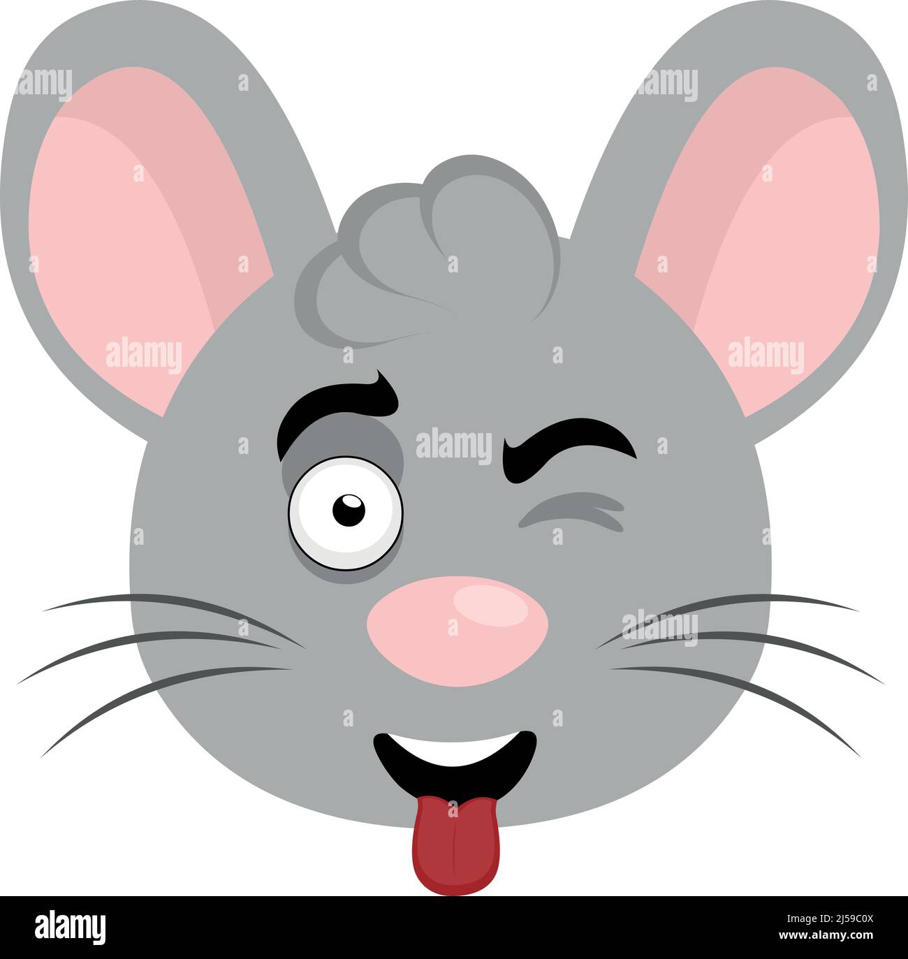 Vector illustration of a cartoon mouse face winking and sticking out its tongue Stock Vector
