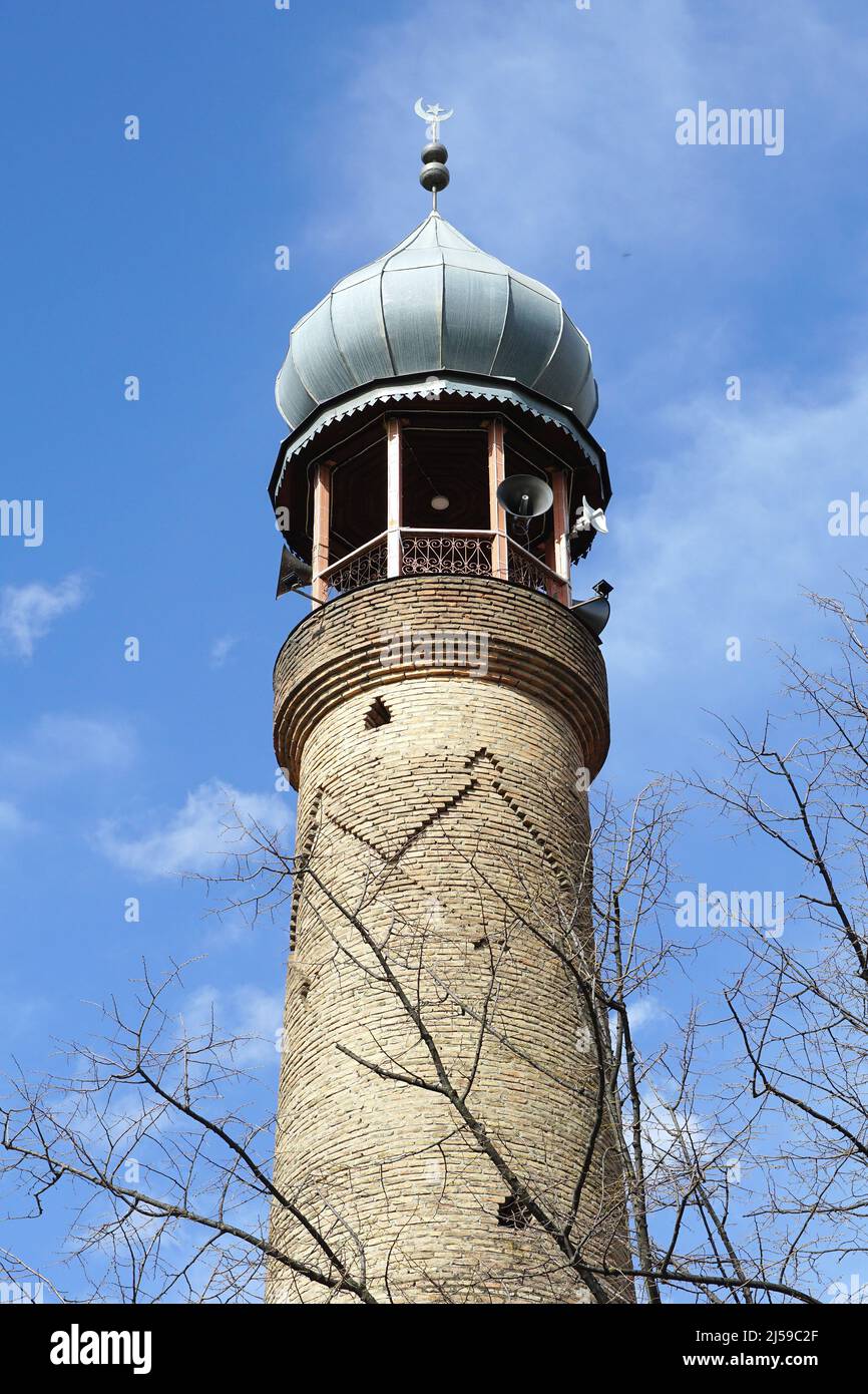 minaret, Juma (Friday) mosque (19th century), Cümə məscidi, Shaki, Şəki, Azerbaijan, Azərbaycan, Asia Stock Photo