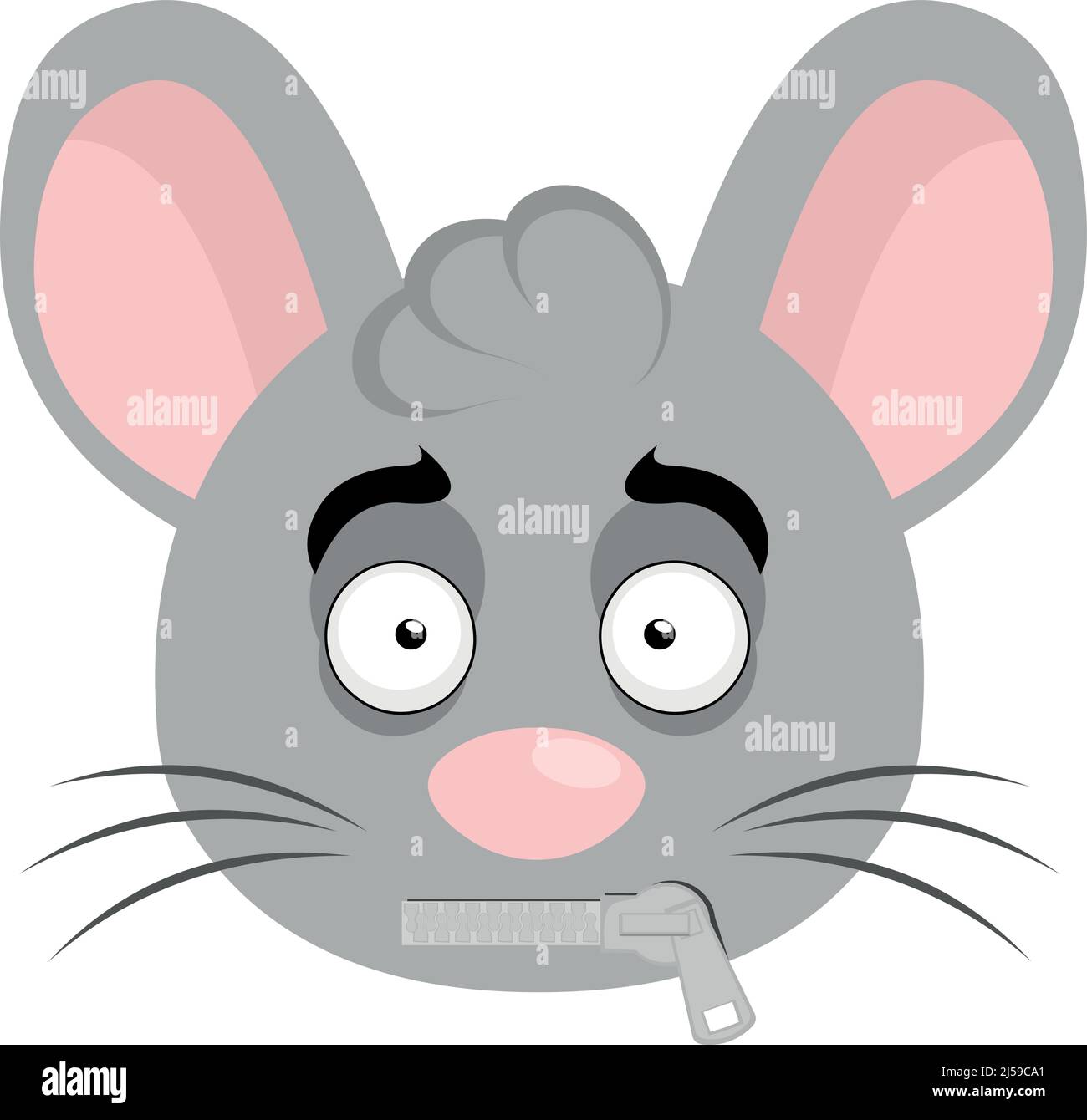 Vector illustration of a cartoon mouse face with a zipper in its mouth Stock Vector