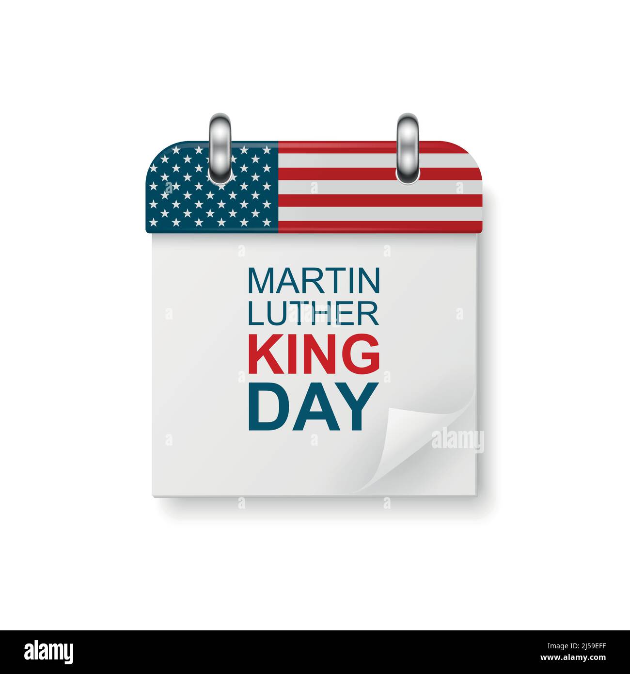 Vector 3d Realistic Martin Luther King Day Paper Classic Simple Minimalistic Calendar with US Flag Colors Icon. Design Template for MLK Day Card Stock Vector