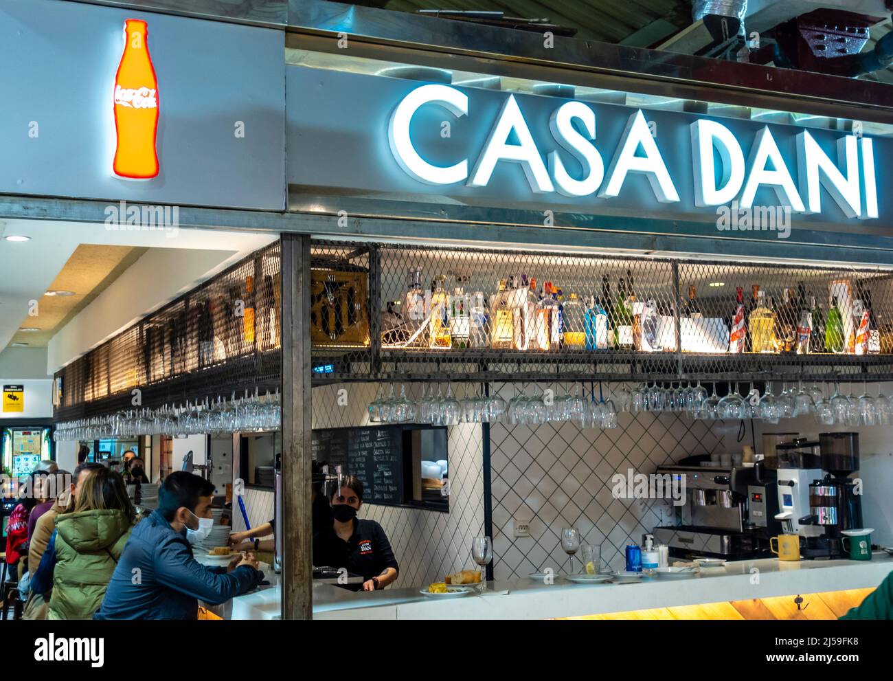 Casa Dani -a cafe in Mercado de la Paz serving tortillas de patatas, tapas. Madrid Spain . Stock Photo