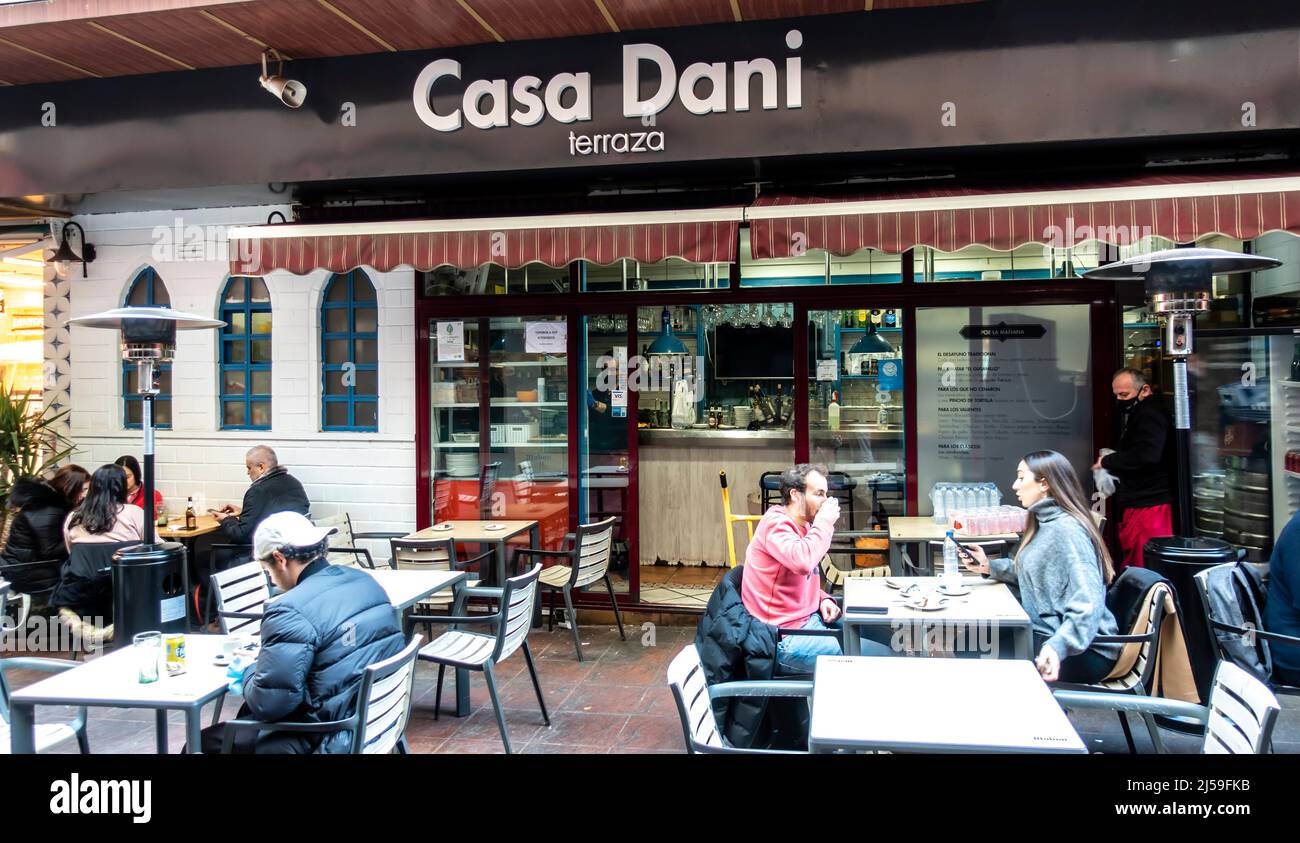 Casa Dani -a cafe in Mercado de la Paz serving tortillas de patatas, tapas. Madrid Spain . Stock Photo