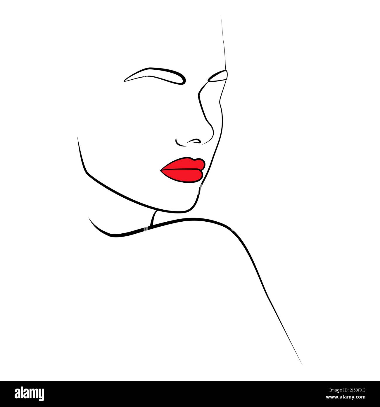 Beauty black silhouette, a woman's face with red lips. Linear art, female face. Beauty salon icon. The concept of beauty. Stock Vector