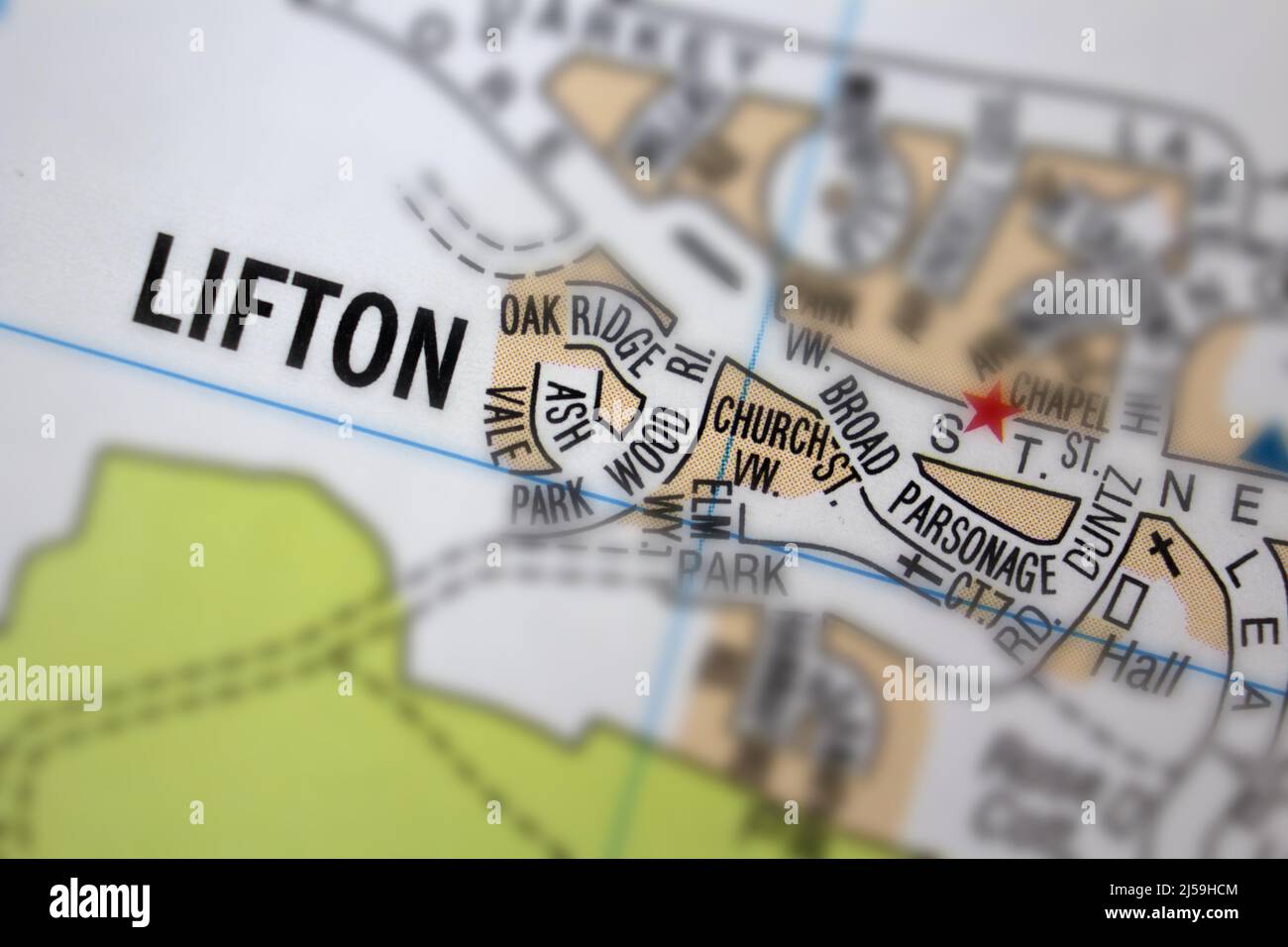 Lifton village - Devon, United Kingdom colour atlas map town name Stock Photo