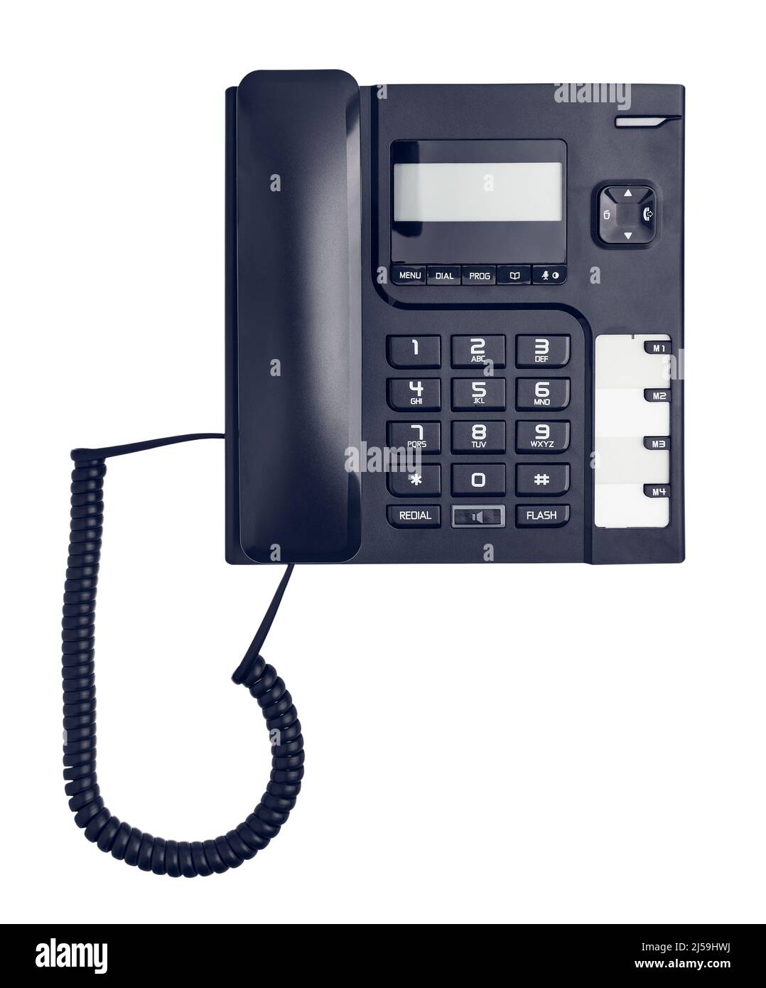 Black landline telephone isolated on white background close up Stock Photo