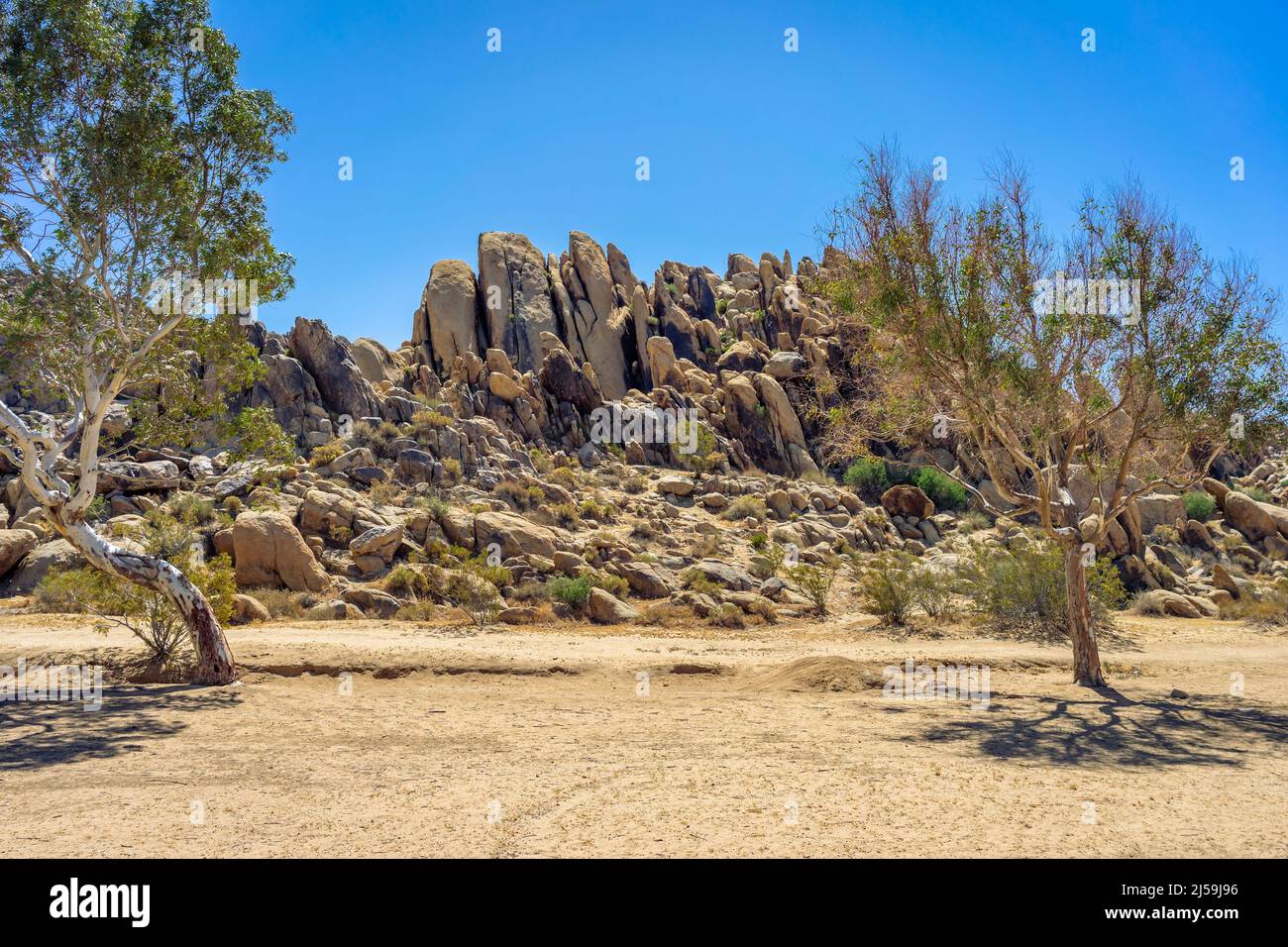 A hill of large rock formation at Horsemen's Center Park in the Mojave Desert Town of Apple Valley, CA. Stock Photo