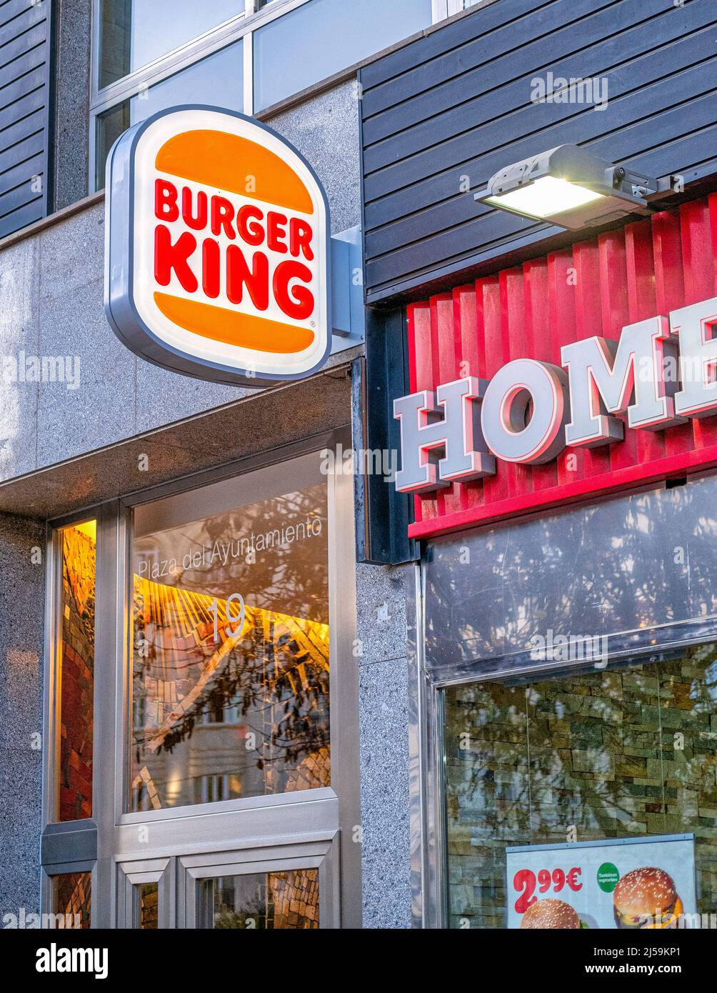 Sign of a Burger King restaurant in the old town district. Stock Photo