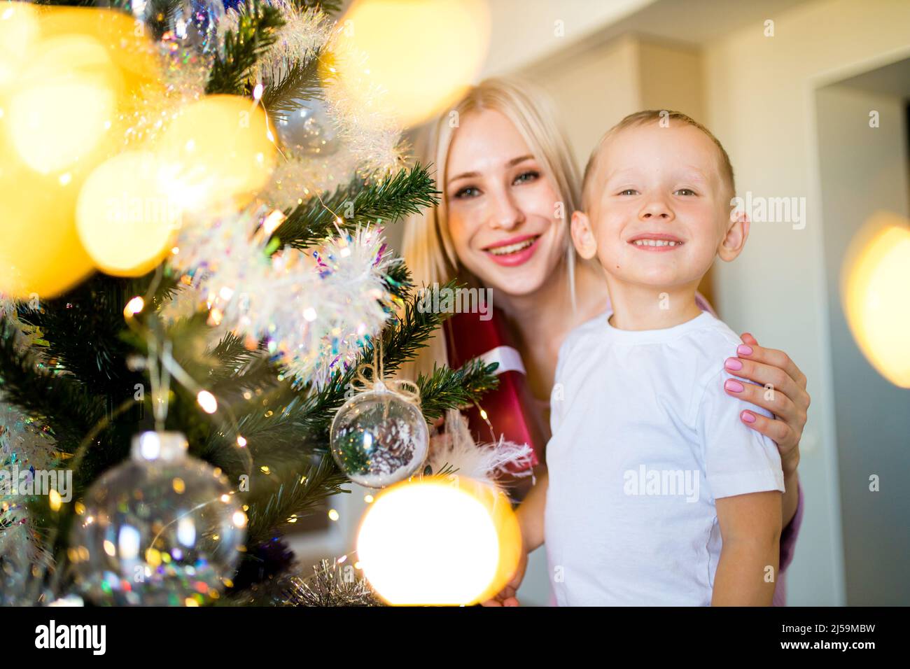 young mother and little son, lifestyle holiday people concept self-isolation in quarantine due to coronavirus Stock Photo