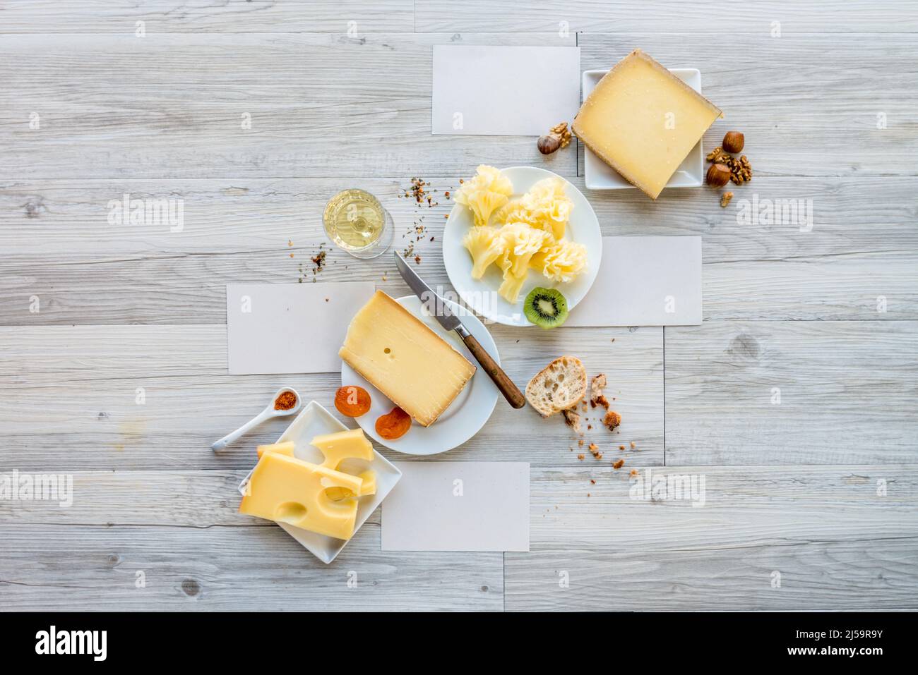 tasted swiss cheese and food for brunch or apperitive instant Stock Photo