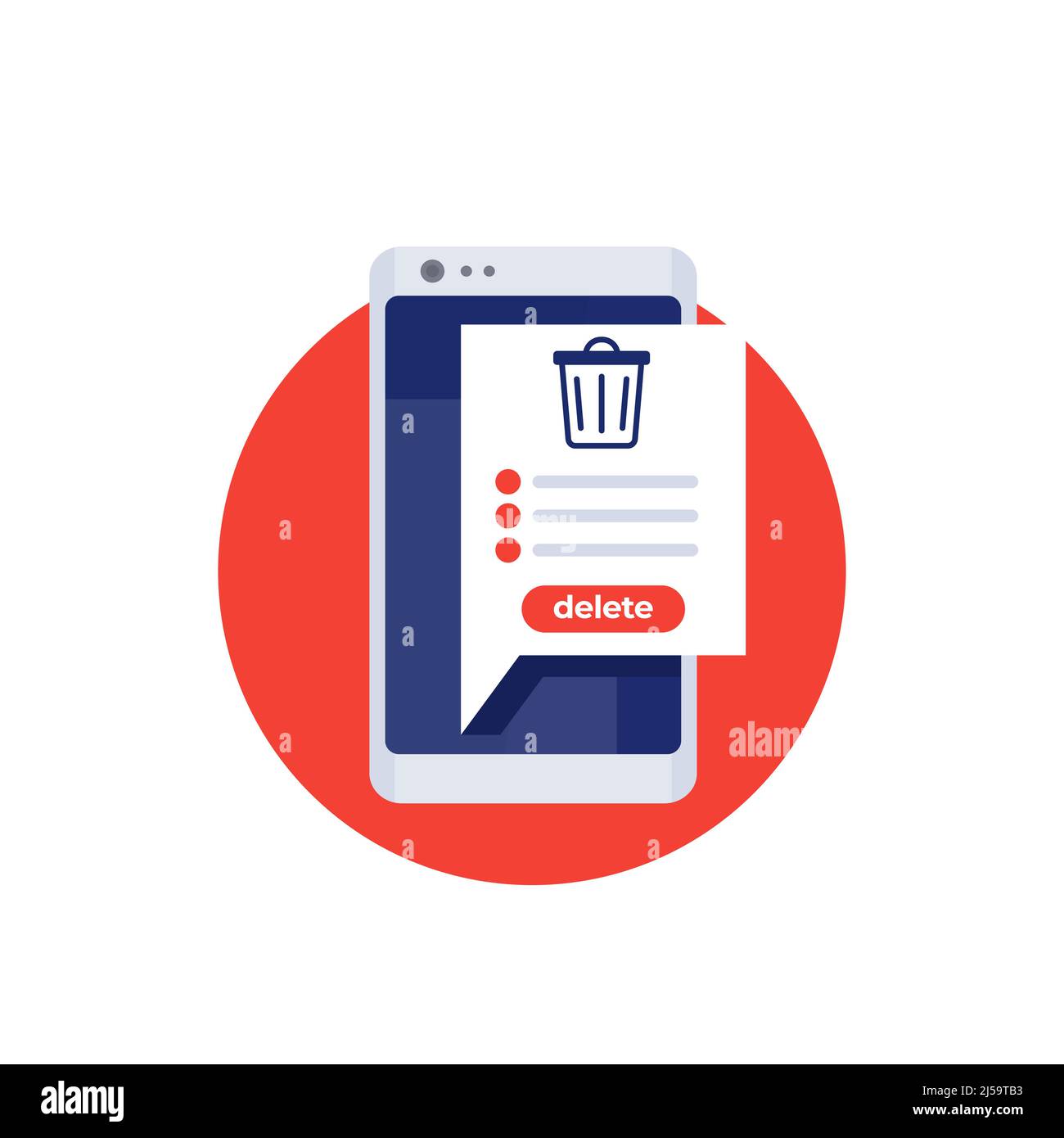 Trash bin in a phone, delete files vector icon Stock Vector