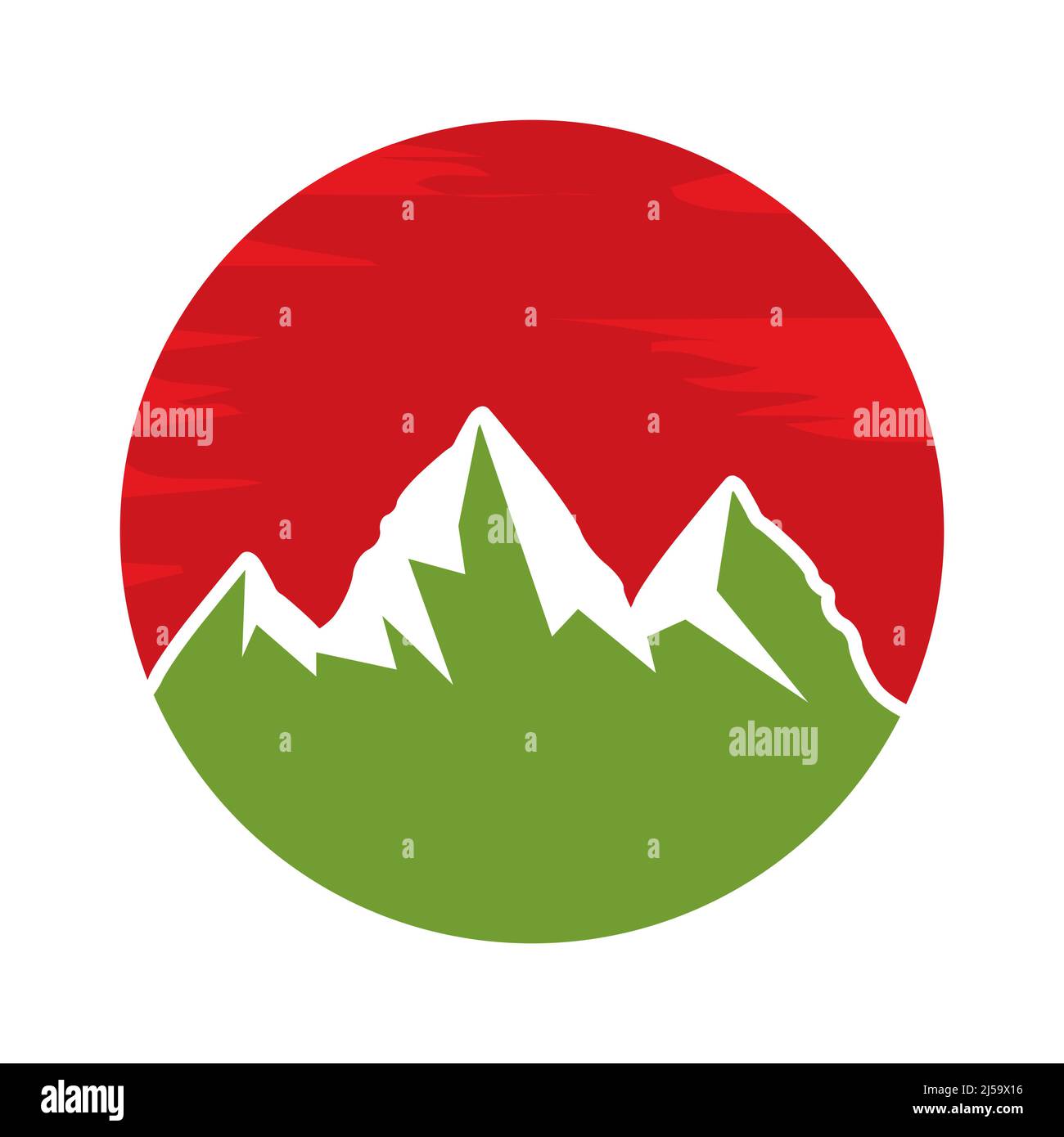 Mountain Logo with circle sign. Flat design. Vector Illustration on white background. Stock Vector