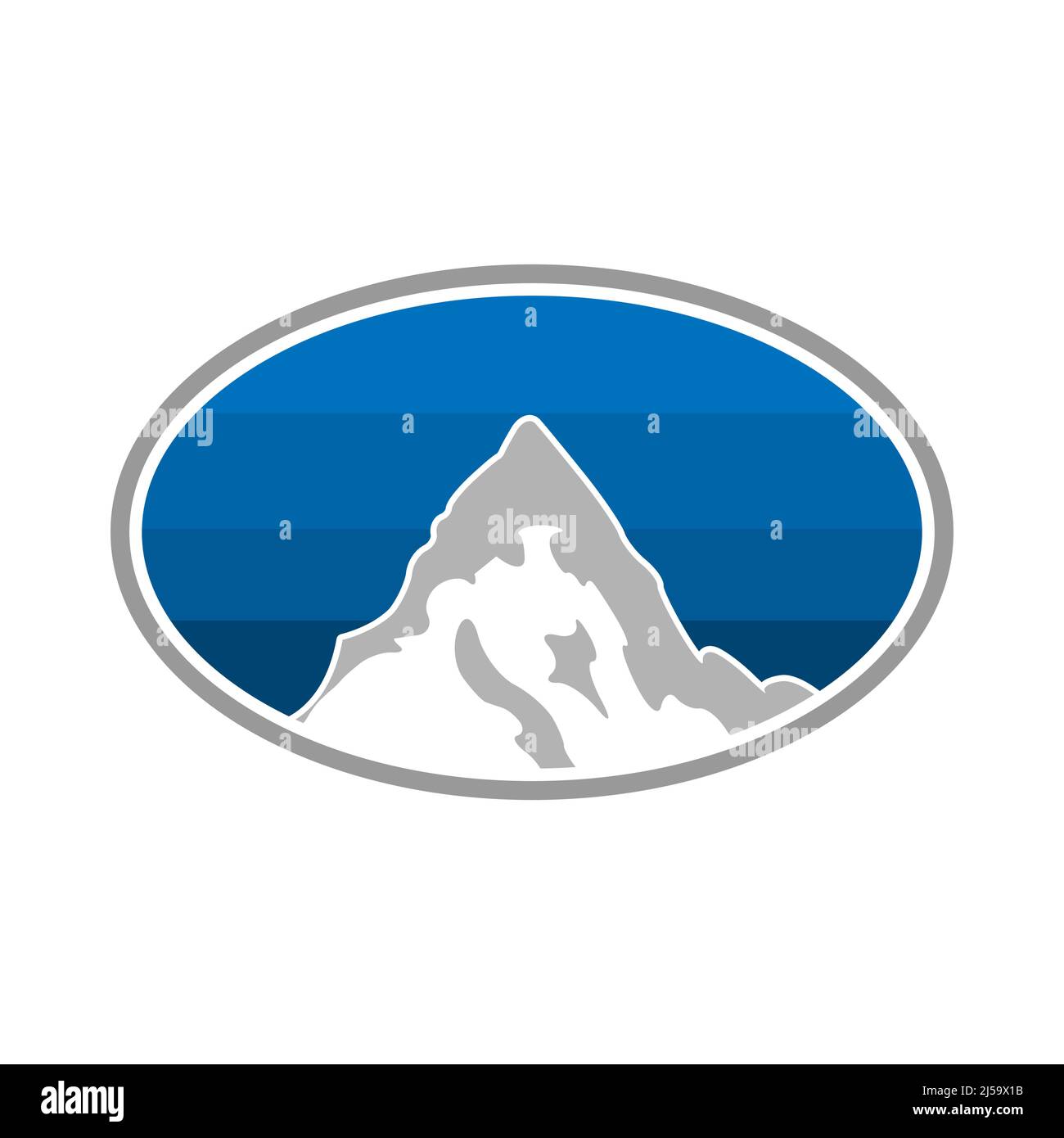 Mountain Logo with circle sign. Flat design. Vector Illustration on white background. Stock Vector