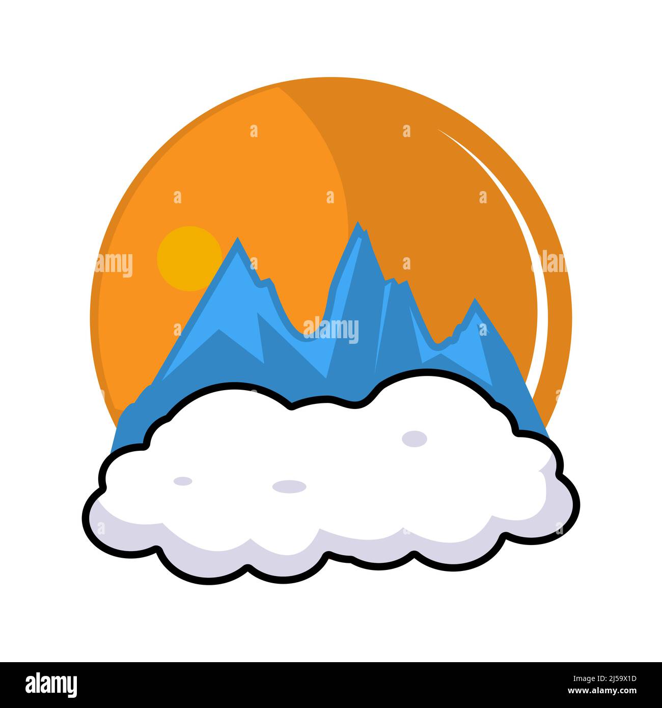 Mountain Logo with full moon and cloud. Flat design. Vector Illustration on white background. Stock Vector