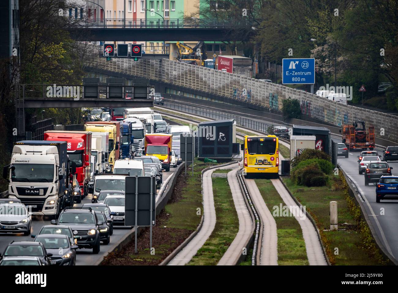 Traffic jam on the A40 motorway, Ruhrschnellweg, in Essen, traffic