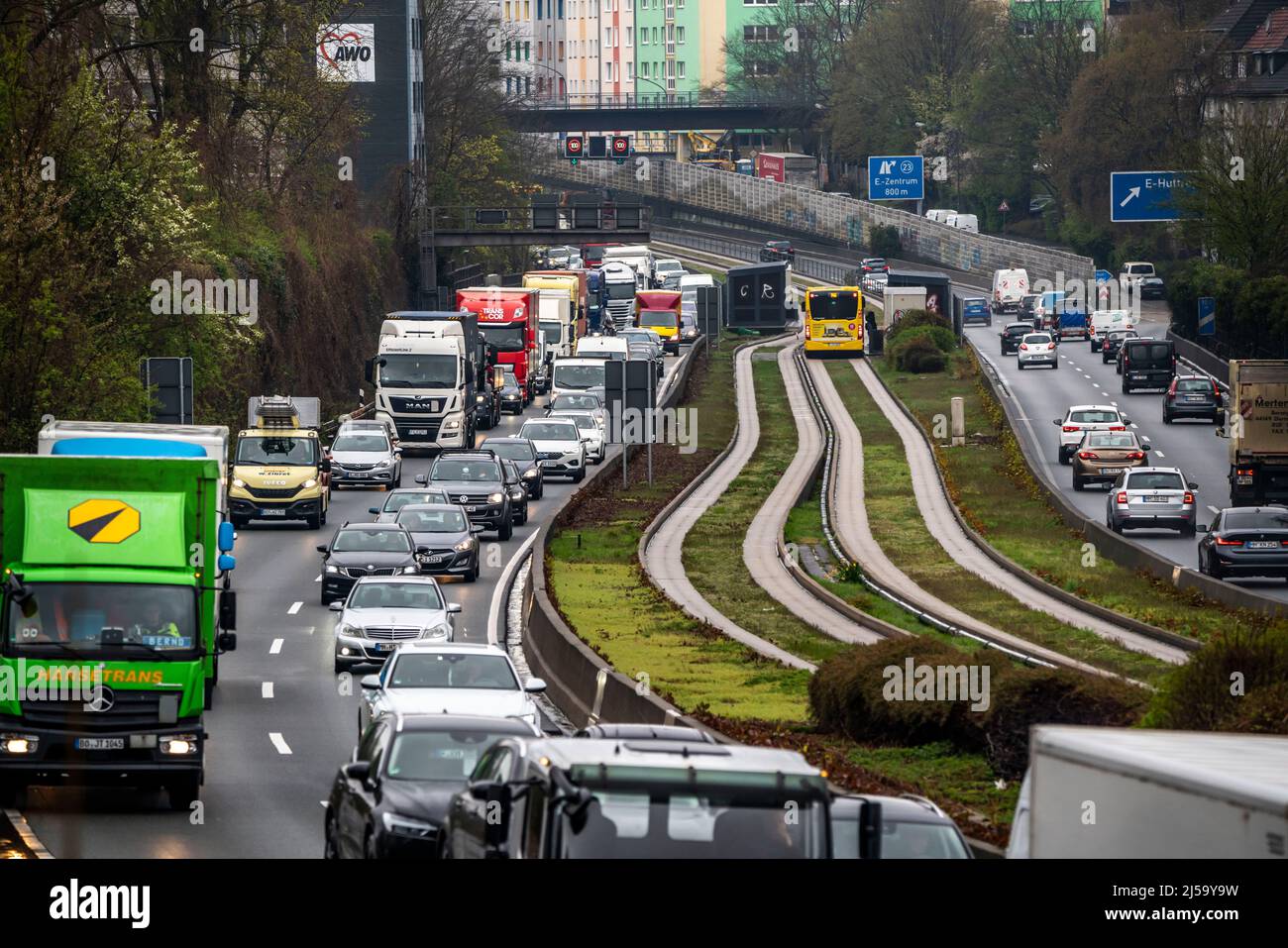 Traffic jam on the A40 motorway, Ruhrschnellweg, in Essen, traffic