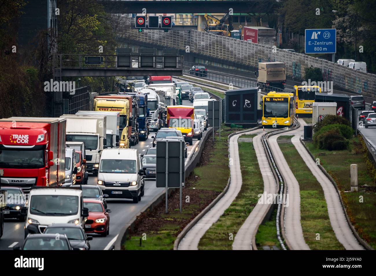 Traffic jam on the A40 motorway, Ruhrschnellweg, in Essen, traffic