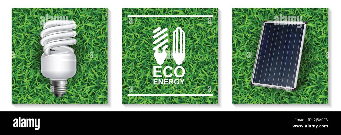 Realistic eco energy modern concept with energy saving lamp and solar ...