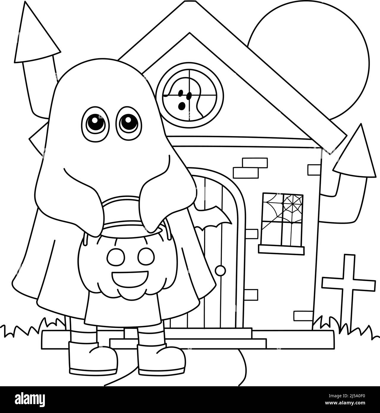 ghost trick or treating halloween coloring page stock vector image art alamy