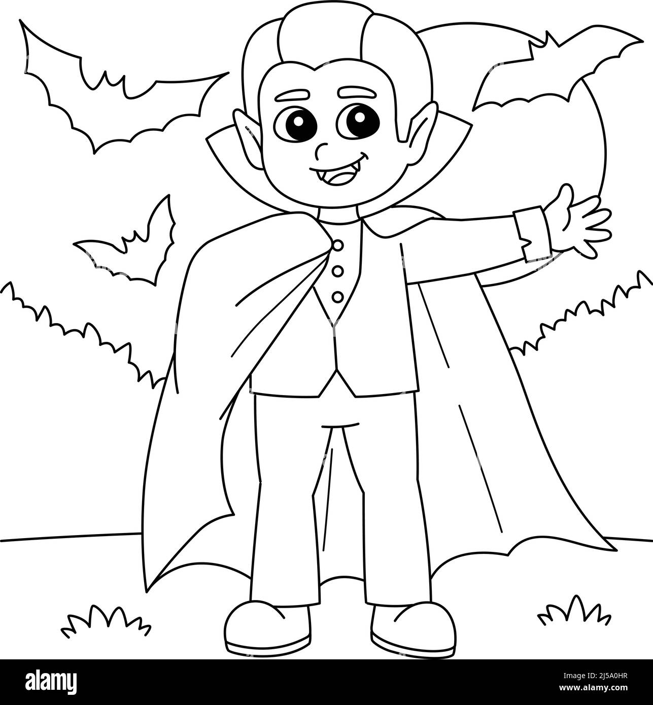 Vampire Halloween Coloring Page for Kids Stock Vector