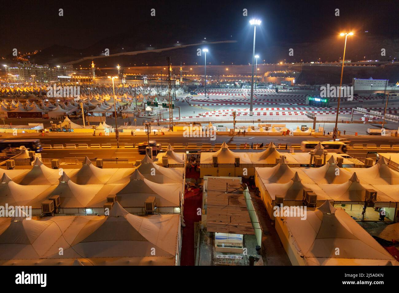 Mina area, gathering place of the annual Hajj (pilgrimage) that takes place in Makkah and surrounding areas. It is also known as Tent City Stock Photo