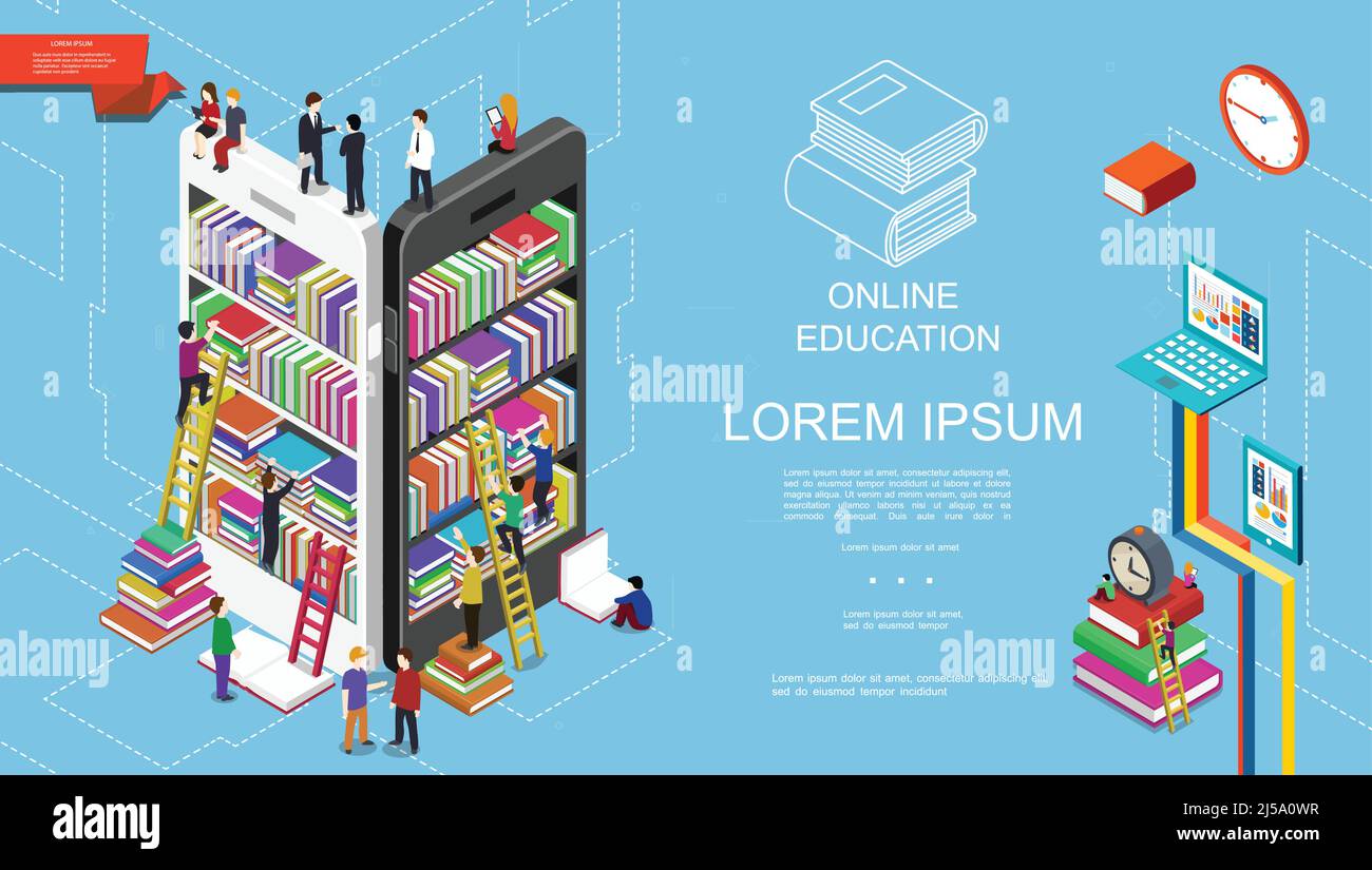 Isometric online education and learning concept with students ...