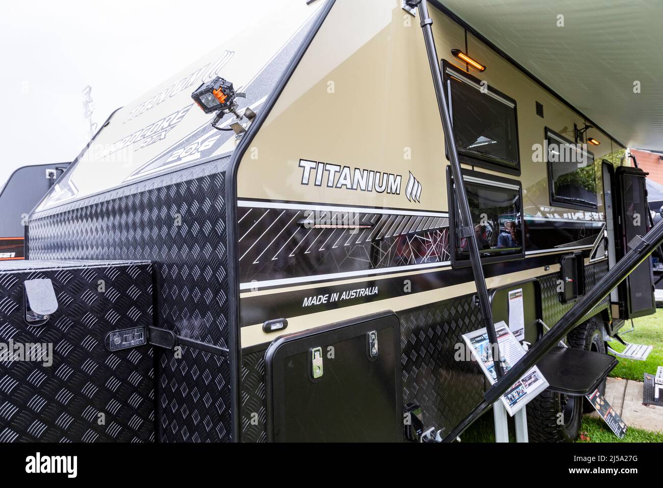 Titanium camper trailer caravan on display at the Sydney caravan and camping show,Australia Stock Photo
