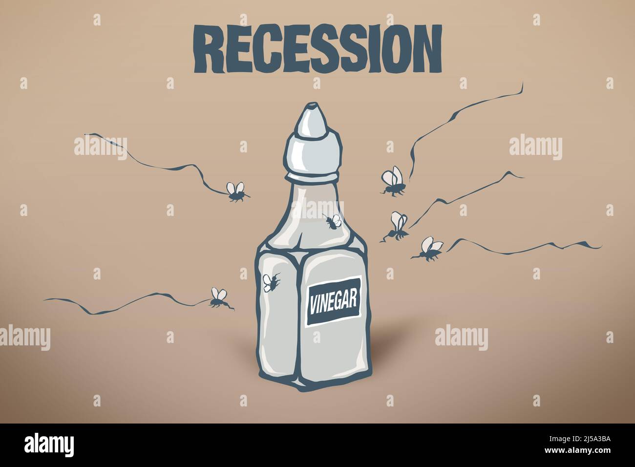 Recession creative concept. Financial crisis , economy crash , poverty. Flies rushing for vinegar because there is nothing else. Cost of living crisis Stock Photo