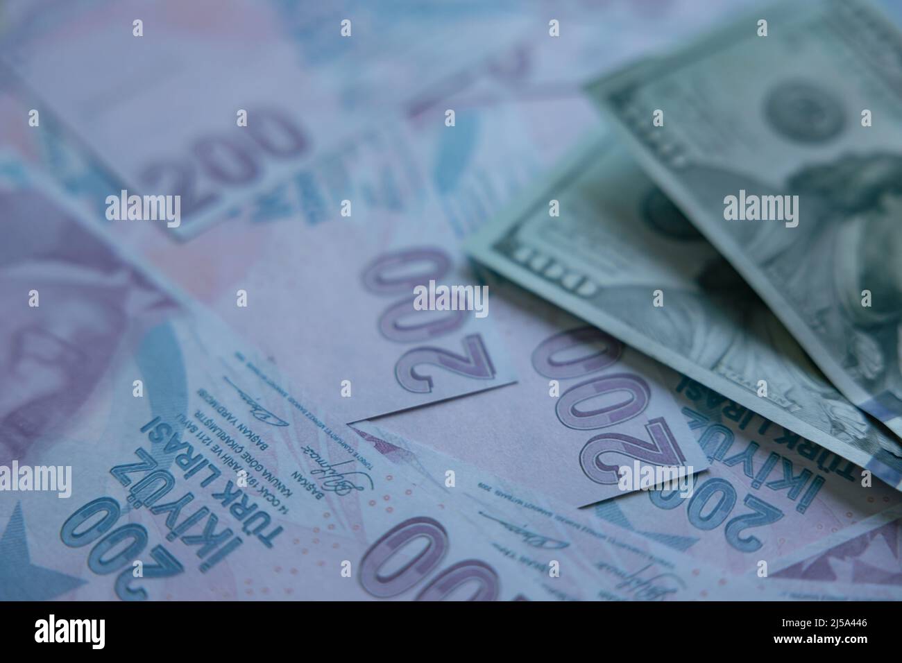 Economy of Turkey concept photo. US dollars on the Turkish liras