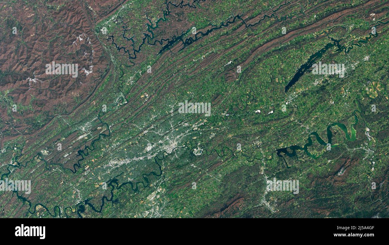 Aerial of Knoxville, TN and the Southern Appalachian mountains Stock Photo