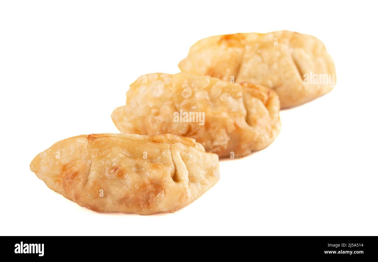 Three Potsticker Dumplings on a White Background Stock Photo - Alamy
