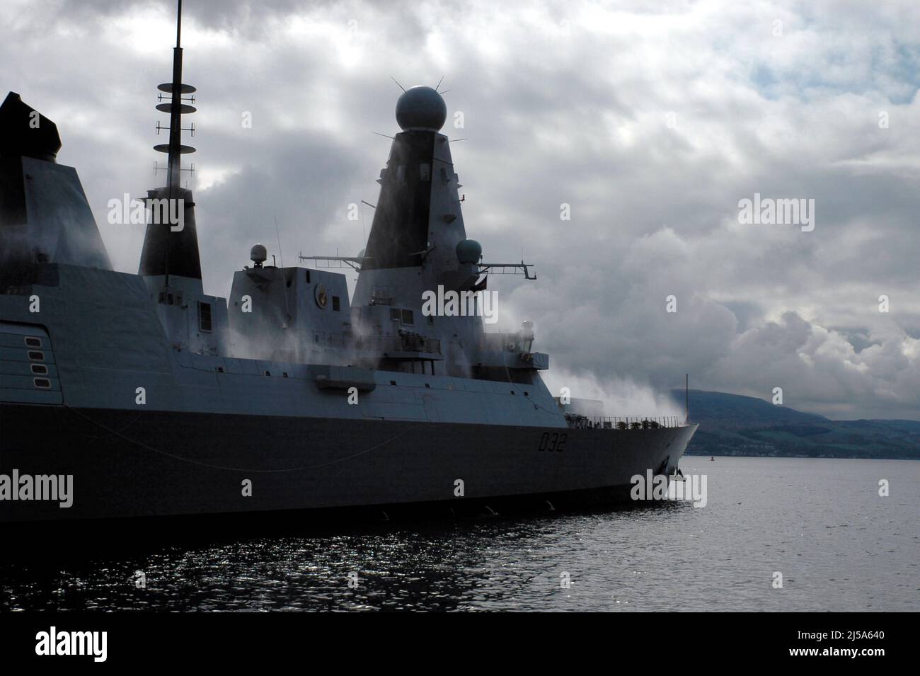 AJAXNETPHOTO. 1 MAY 2008, LARGS, SCOTLAND. - NEW TYPE 45 DESTROYER DARING (NOT YET HMS) ON SEA TRIALS - WET-DOWN AFTER NUCLEAR ATTACK DEMO. PHOTO:JONATHAN EASTLAND/AJAX REF:RD280105 1523 Stock Photo