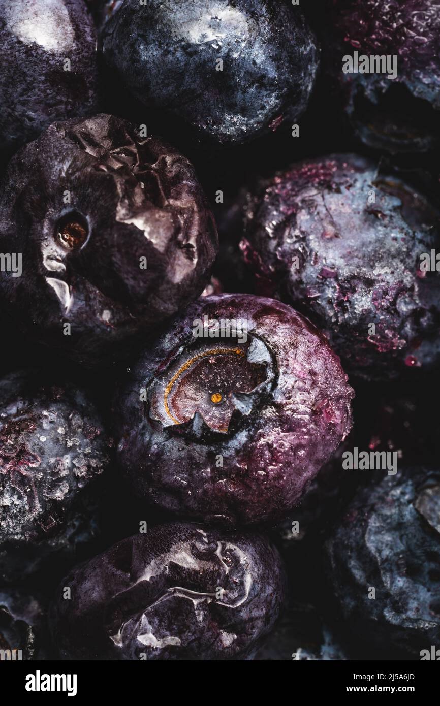 blueberries frozen full frame macro top view close up Stock Photo