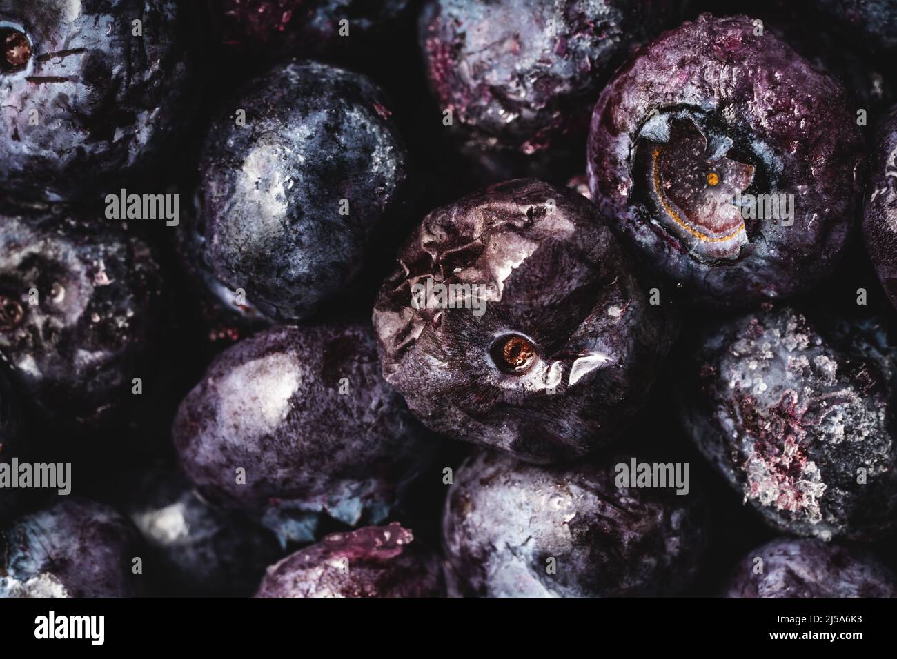 blueberries frozen full frame macro top view close up Stock Photo
