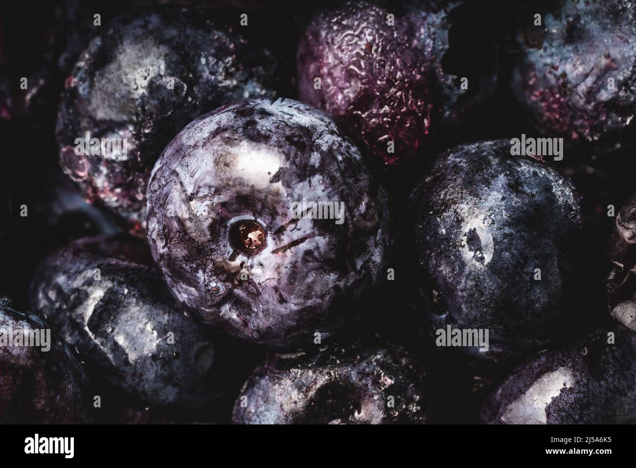 blueberries frozen full frame macro top view close up Stock Photo