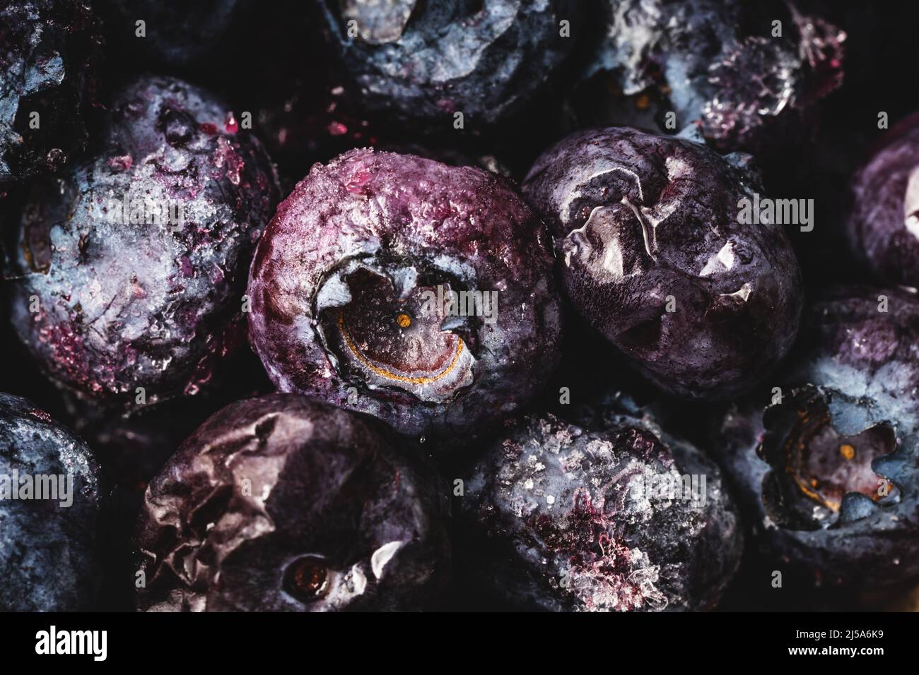 blueberries frozen full frame macro top view close up Stock Photo